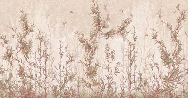 Tree Wall Mural, Vintage Beige Flowers Blossom Wallpaper, Extra Large Oversized Stylish Custom Size Wall Covering, Non-Woven, Non-Adhesive, Modern - Walloro High End Wallcoverings & More