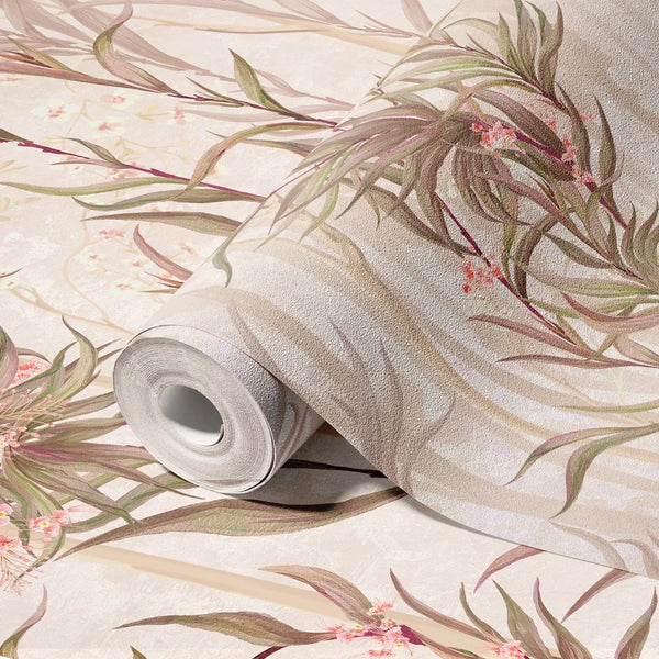 Tree Wall Mural, Vintage Beige Flowers Blossom Wallpaper, Extra Large Oversized Stylish Custom Size Wall Covering, Non-Woven, Non-Adhesive, Modern - Walloro High End Wallcoverings & More