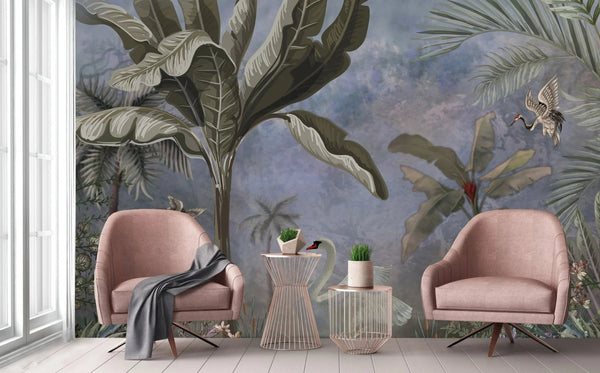 Trees Plants Tropical Nature Scene Wall Mural, Non - Woven, Customized Wallpaper, Non - Pasted, Washable, Store Decor, Removable, Home Decor - Adawall Wallpaper - Registered Trade Accounts Only, Wallpaper Wholesale Account - A302-3 - Adawall Wholesale - Wallpaper Wholesaler