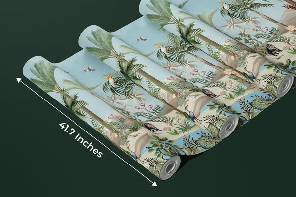 Tropic Animals Wallpaper, Palms and Plants Mural, Oversized Custom Size Wall Art, Non - Woven, Non - Adhesive, Modern Wall Paper, Removable - Adawall Wallpaper - Registered Trade Accounts Only, Wallpaper Wholesale Account - W77898 - Adawall Wholesale - Wallpaper Wholesaler