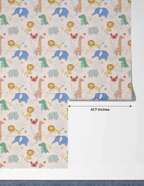 Tropical Animals Wallpaper, Drawing Pattern Mural, Oversized Custom Size Wall Art, Non - Woven, Non - Adhesive, Modern Wall Paper, Removable - Adawall Wallpaper - Registered Trade Accounts Only, Wallpaper Wholesale Account - W77536 - Adawall Wholesale - Wallpaper Wholesaler