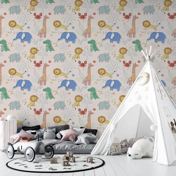 Tropical Animals Wallpaper, Drawing Pattern Mural, Oversized Custom Size Wall Art, Non - Woven, Non - Adhesive, Modern Wall Paper, Removable - Adawall Wallpaper - Registered Trade Accounts Only, Wallpaper Wholesale Account - W77536 - Adawall Wholesale - Wallpaper Wholesaler