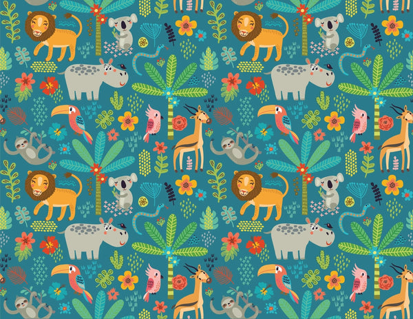 Tropical Animals Wallpaper, Green Background Mural, Oversized Custom Size Wall Art, Non - Woven, Non - Adhesive, Modern Wall Paper, Removable - Adawall Wallpaper - Registered Trade Accounts Only, Wallpaper Wholesale Account - W77542 - Adawall Wholesale - Wallpaper Wholesaler