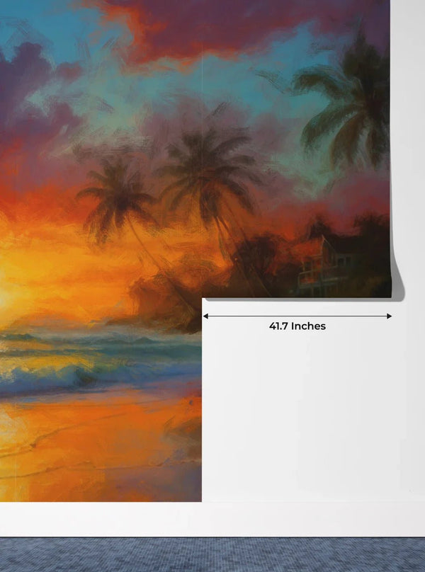 Tropical Beach, Golden Hour Wallpaper, Oil Painting Mural, Oversized Custom Size Wall Art, Non - Woven, Non - Adhesive, Modern Wall Paper, Removable - Adawall Wallpaper - Registered Trade Accounts Only, Wallpaper Wholesale Account - W77606 - Adawall Wholesale - Wallpaper Wholesaler