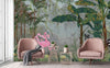 Tropical Forest Wall Mural, Flamingos, Zebra, Animals Wallpaper, Custom Size, Dark Green Oversized Print, Wall Art, Nature Theme, Jungle, Removable - Adawall Wallpaper - Registered Trade Accounts Only, Wallpaper Wholesale Account - A313-3 - Adawall Wholesale - Wallpaper Wholesaler