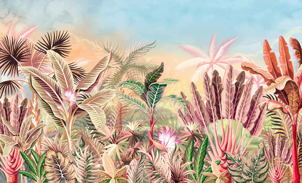 Tropical Forest Wallpaper, Leaves and Trees Mural, Oversized Custom Size Wall Art, Non - Woven, Non - Adhesive, Modern Wall Paper, Removable - Adawall Wallpaper - Registered Trade Accounts Only, Wallpaper Wholesale Account - W77827 - Adawall Wholesale - Wallpaper Wholesaler