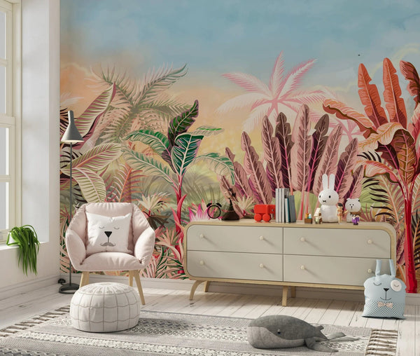 Tropical Forest Wallpaper, Leaves and Trees Mural, Oversized Custom Size Wall Art, Non - Woven, Non - Adhesive, Modern Wall Paper, Removable - Adawall Wallpaper - Registered Trade Accounts Only, Wallpaper Wholesale Account - W77827 - Adawall Wholesale - Wallpaper Wholesaler