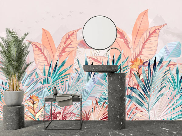 Tropical Forest Wallpaper, Pastel Colors Mural, Oversized Custom Size Wall Art, Non - Woven, Non - Adhesive, Modern Wall Paper, Removable - Adawall Wallpaper - Registered Trade Accounts Only, Wallpaper Wholesale Account - W77841 - Adawall Wholesale - Wallpaper Wholesaler