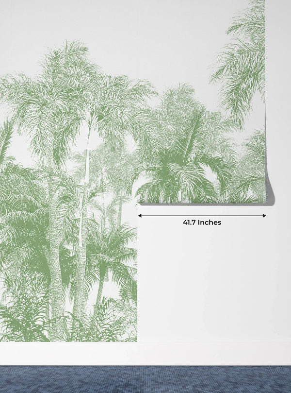 Tropical Green Trees Wallpaper, White Background Mural, Oversized Custom Size Wall Art, Non - Woven, Non - Adhesive, Modern Wall Paper, Removable - Adawall Wallpaper - Registered Trade Accounts Only, Wallpaper Wholesale Account - W78149 - Adawall Wholesale - Wallpaper Wholesaler