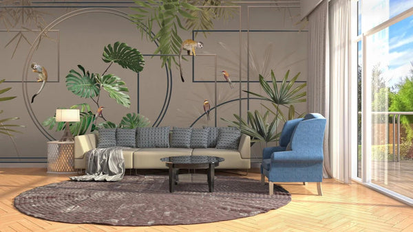 Tropical Jungle Wall Mural, Forest Wallpaper, Green Tree Leaf Bird, Custom Size, Non - Woven, Modern Wall Paper, Non - Pasted, Washable, Removable - Adawall Wallpaper - Registered Trade Accounts Only, Wallpaper Wholesale Account - FJ300-3 - Adawall Wholesale - Wallpaper Wholesaler