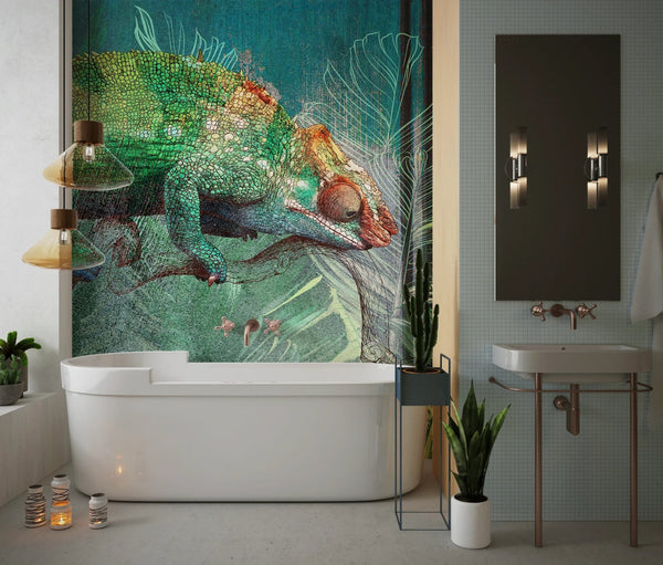 Tropical Leaves Wallpaper, Chameleon Background Mural, Oversized Custom Size Wall Art, Non - Woven, Non - Adhesive, Modern Wall Paper, Removable - Adawall Wallpaper - Registered Trade Accounts Only, Wallpaper Wholesale Account - W78141 - Adawall Wholesale - Wallpaper Wholesaler