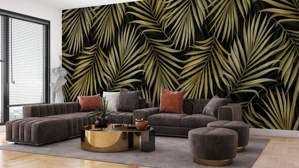 Tropical Luxury Golden Palm Wallpaper, Seamless Pattern Mural, Oversized Custom Size Wall Art, Non - Woven, Non - Adhesive, Modern Wall Paper, Removable - Adawall Wallpaper - Registered Trade Accounts Only, Wallpaper Wholesale Account - W77596 - Adawall Wholesale - Wallpaper Wholesaler