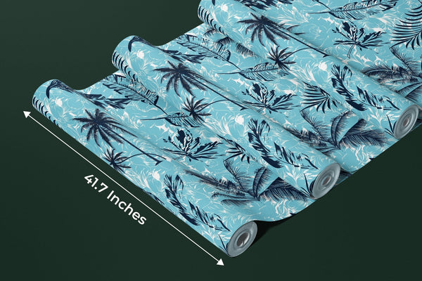 Tropical Plants, Blue Background Wallpaper, Seamless Pattern Mural, Oversized Custom Size Wall Art, Non - Woven, Non - Adhesive, Modern Wall Paper, Removable - Adawall Wallpaper - Registered Trade Accounts Only, Wallpaper Wholesale Account - W77702 - Adawall Wholesale - Wallpaper Wholesaler