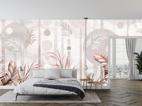 Tropical Plants Wallpaper, Geometric Shapes Mural, Oversized Custom Size Wall Art, Non - Woven, Non - Adhesive, Modern Wall Paper, Removable - Adawall Wallpaper - Registered Trade Accounts Only, Wallpaper Wholesale Account - W77812 - Adawall Wholesale - Wallpaper Wholesaler