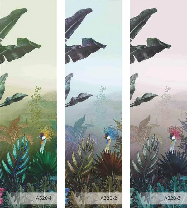 Tropical Theme Wall Mural, Green Nature Birds Palm Tree Leaves Wallpaper, Customized Wall Art, Large Store Shop Wall Paper, Jungle, Forest Theme - Walloro High End Wallcoverings & More