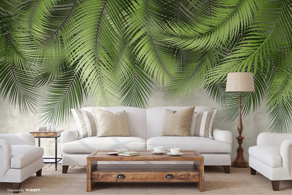 Tropical Tree Leaves Wallpaper, Above the Bed Wall Mural, Green Leaves Custom Size Wall Covering, Non - Woven, Non - Pasted, Washable, Removable - Adawall Wallpaper - Registered Trade Accounts Only, Wallpaper Wholesale Account - FJ312-1 - Adawall Wholesale - Wallpaper Wholesaler