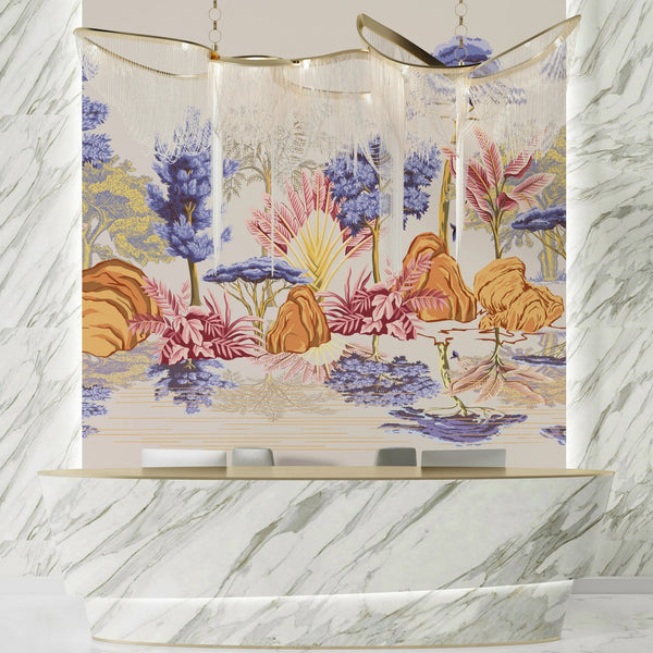 Tropical Vintage Landscape Wallpaper, Purple Trees Wall Mural, Oversized Custom Size Wall Art, Non - Woven, Non - Adhesive, Modern Wall Paper, Removable - Adawall Wallpaper - Registered Trade Accounts Only, Wallpaper Wholesale Account - W77487 - Adawall Wholesale - Wallpaper Wholesaler