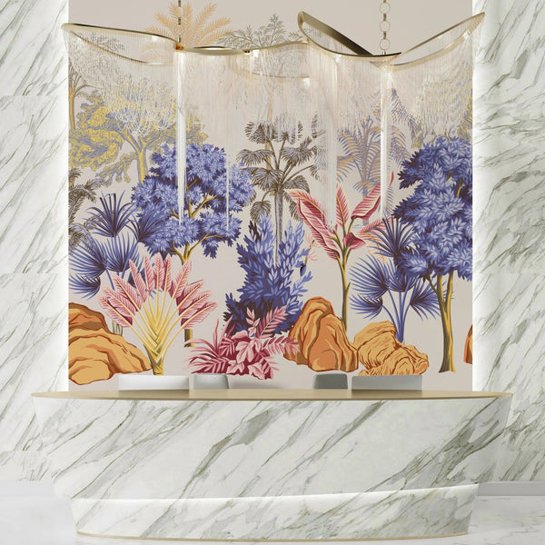 Tropical Vintage Landscape Wallpaper, Trees Wall Mural, Oversized Custom Size Wall Art, Non - Woven, Non - Adhesive, Modern Wall Paper, Removable - Adawall Wallpaper - Registered Trade Accounts Only, Wallpaper Wholesale Account - W77486 - Adawall Wholesale - Wallpaper Wholesaler