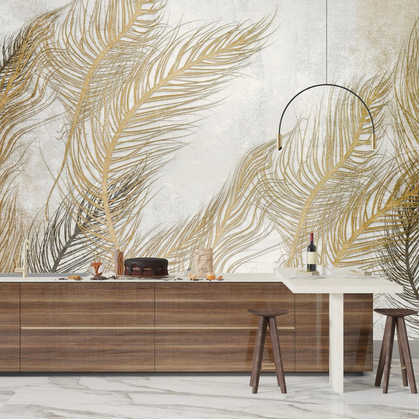 Tropical Wallpaper, Gold Leaves Mural, Oversized Custom Size Wall Art, Non - Woven, Non - Adhesive, Modern Wall Paper, Removable - Adawall Wallpaper - Registered Trade Accounts Only, Wallpaper Wholesale Account - W78146 - Adawall Wholesale - Wallpaper Wholesaler