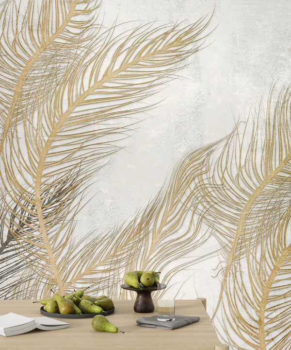 Tropical Wallpaper, Gold Leaves Mural, Oversized Custom Size Wall Art, Non - Woven, Non - Adhesive, Modern Wall Paper, Removable - Adawall Wallpaper - Registered Trade Accounts Only, Wallpaper Wholesale Account - W78146 - Adawall Wholesale - Wallpaper Wholesaler