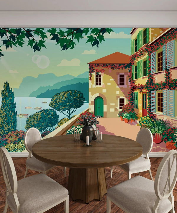 Village Square Wallpaper, Traditional House Mural, Oversized Custom Size Wall Art, Non - Woven, Non - Adhesive, Modern Wall Paper, Removable - Adawall Wallpaper - Registered Trade Accounts Only, Wallpaper Wholesale Account - W77768 - Adawall Wholesale - Wallpaper Wholesaler