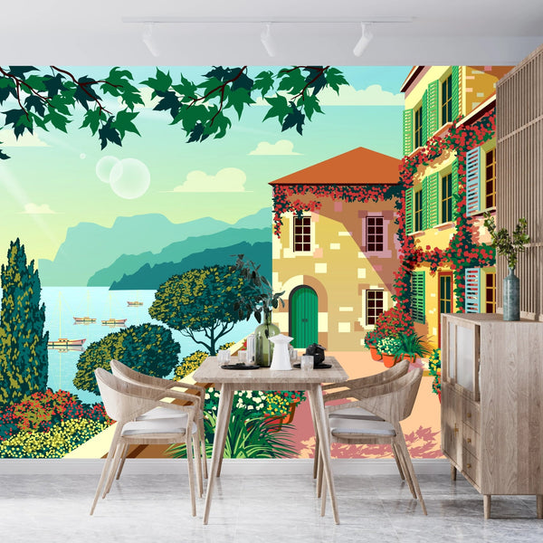 Village Square Wallpaper, Traditional House Mural, Oversized Custom Size Wall Art, Non - Woven, Non - Adhesive, Modern Wall Paper, Removable - Adawall Wallpaper - Registered Trade Accounts Only, Wallpaper Wholesale Account - W77768 - Adawall Wholesale - Wallpaper Wholesaler