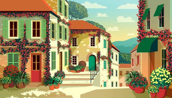 Village Square Wallpaper, Traditional Houses Mural, Oversized Custom Size Wall Art, Non - Woven, Non - Adhesive, Modern Wall Paper, Removable - Adawall Wallpaper - Registered Trade Accounts Only, Wallpaper Wholesale Account - W77771 - Adawall Wholesale - Wallpaper Wholesaler