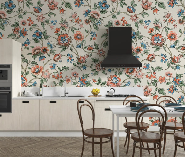 Vintage Flowers Wallpaper, Ethnic Mural, Oversized Custom Size Wall Art, Non - Woven, Non - Adhesive, Modern Wall Paper, Removable - Adawall Wallpaper - Registered Trade Accounts Only, Wallpaper Wholesale Account - W77527 - Adawall Wholesale - Wallpaper Wholesaler