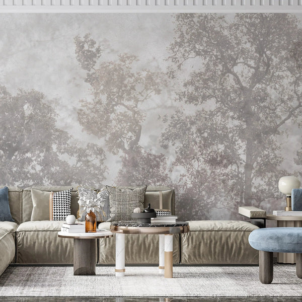Vintage Trees Scenic Wall Mural, Light Gray Nature Theme Wallpaper, Oversized Landscape Scene Custom Size Wall Art, Non - Woven, Non - Pasted, Removable - Adawall Wallpaper - Registered Trade Accounts Only, Wallpaper Wholesale Account - SE312-1 - Adawall Wholesale - Wallpaper Wholesaler