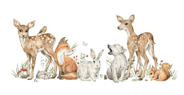 Watercolor Animals Wallpaper, White Background Mural, Oversized Custom Size Wall Art, Non - Woven, Non - Adhesive, Modern Wall Paper, Removable - Adawall Wallpaper - Registered Trade Accounts Only, Wallpaper Wholesale Account - W77654 - Adawall Wholesale - Wallpaper Wholesaler