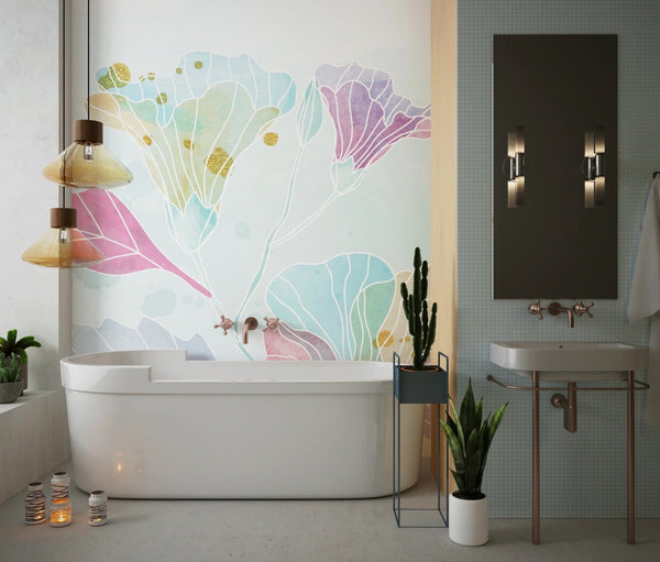 Watercolor Art Wallpaper, Colorful Flowers Mural, Oversized Custom Size Wall Art, Non - Woven, Non - Adhesive, Modern Wall Paper, Removable - Adawall Wallpaper - Registered Trade Accounts Only, Wallpaper Wholesale Account - W77936 - Adawall Wholesale - Wallpaper Wholesaler