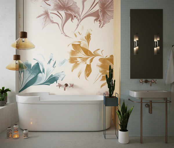 Watercolor Flower and Leaf Wallpaper, Seamless Pattern Mural, Oversized Custom Size Wall Art, Non - Woven, Non - Adhesive, Modern Wall Paper, Removable - Adawall Wallpaper - Registered Trade Accounts Only, Wallpaper Wholesale Account - W77883 - Adawall Wholesale - Wallpaper Wholesaler