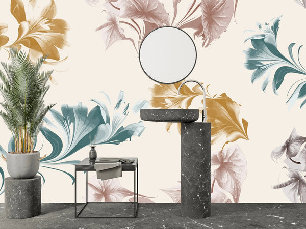 Watercolor Flower and Leaf Wallpaper, Seamless Pattern Mural, Oversized Custom Size Wall Art, Non - Woven, Non - Adhesive, Modern Wall Paper, Removable - Adawall Wallpaper - Registered Trade Accounts Only, Wallpaper Wholesale Account - W77883 - Adawall Wholesale - Wallpaper Wholesaler
