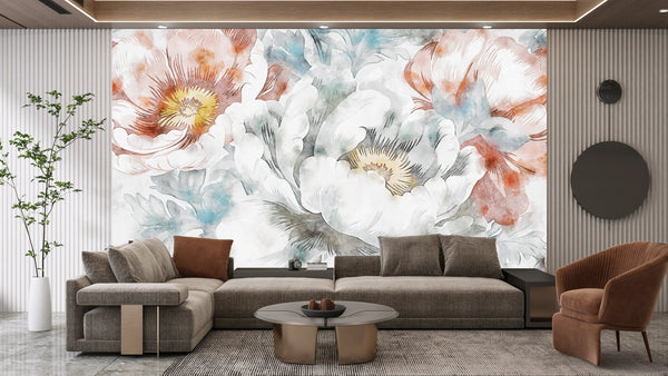 Watercolor Flowers Wallpaper, Hand - Painted Background Mural, Oversized Custom Size Wall Art, Non - Woven, Non - Adhesive, Modern Wall Paper, Removable - Adawall Wallpaper - Registered Trade Accounts Only, Wallpaper Wholesale Account - W78216 - Adawall Wholesale - Wallpaper Wholesaler