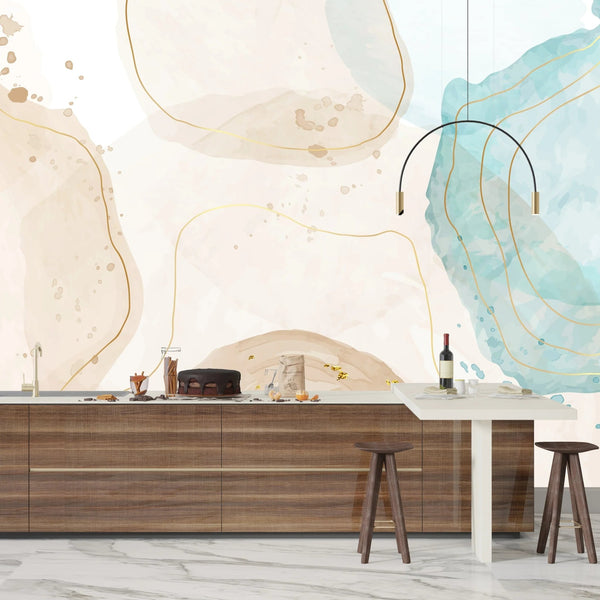 Watercolor Paint Splash Wallpaper, Golden Lines Mural, Oversized Custom Size Wall Art, Non - Woven, Non - Adhesive, Modern Wall Paper, Removable - Adawall Wallpaper - Registered Trade Accounts Only, Wallpaper Wholesale Account - W77901 - Adawall Wholesale - Wallpaper Wholesaler
