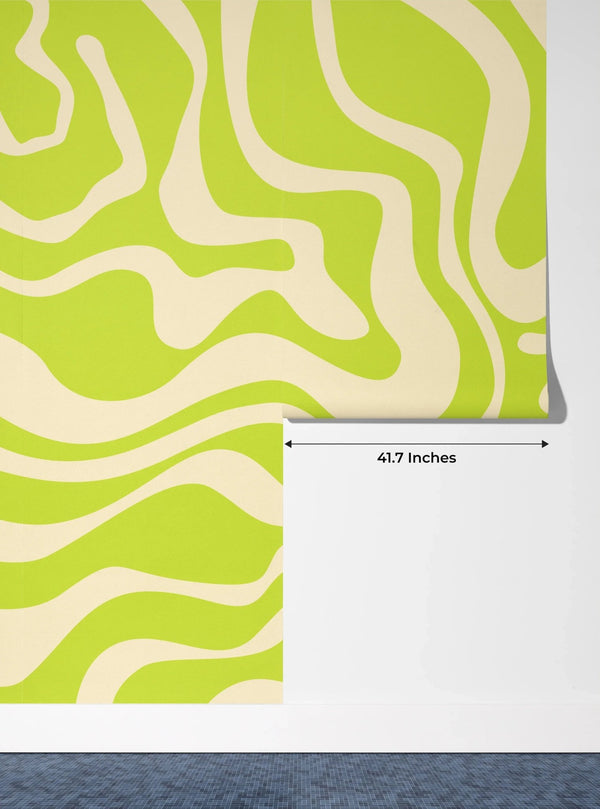 Wavy Retro Abstract Wallpaper, Green Mural, Oversized Custom Size Wall Art, Non - Woven, Non - Adhesive, Modern Wall Paper, Removable - Adawall Wallpaper - Registered Trade Accounts Only, Wallpaper Wholesale Account - W77622 - Adawall Wholesale - Wallpaper Wholesaler