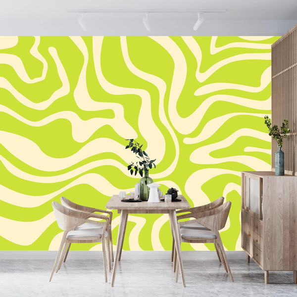 Wavy Retro Abstract Wallpaper, Green Mural, Oversized Custom Size Wall Art, Non - Woven, Non - Adhesive, Modern Wall Paper, Removable - Adawall Wallpaper - Registered Trade Accounts Only, Wallpaper Wholesale Account - W77622 - Adawall Wholesale - Wallpaper Wholesaler