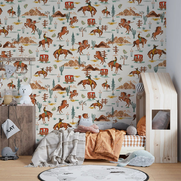 Western Cowboys Rodeo Wallpaper, Seamless Pattern Mural, Oversized Custom Size Wall Art, Non - Woven, Non - Adhesive, Modern Wall Paper, Removable - Adawall Wallpaper - Registered Trade Accounts Only, Wallpaper Wholesale Account - W77547 - Adawall Wholesale - Wallpaper Wholesaler