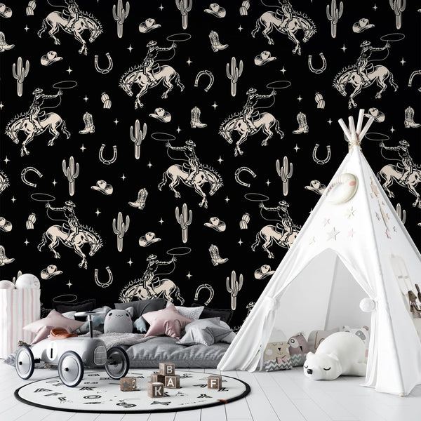 Western Themed Wallpaper, Black and White Seamless Pattern Mural, Oversized Custom Size Wall Art, Non - Woven, Non - Adhesive, Modern Wall Paper, Removable - Adawall Wallpaper - Registered Trade Accounts Only, Wallpaper Wholesale Account - W77546 - Adawall Wholesale - Wallpaper Wholesaler