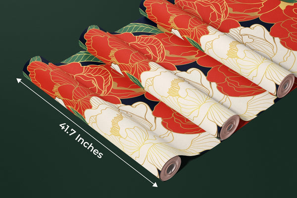 White and Red Peonies Wallpaper, Luxurious Gold Mural, Oversized Custom Size Wall Art, Non - Woven, Non - Adhesive, Modern Wall Paper, Removable - Adawall Wallpaper - Registered Trade Accounts Only, Wallpaper Wholesale Account - W77927 - Adawall Wholesale - Wallpaper Wholesaler