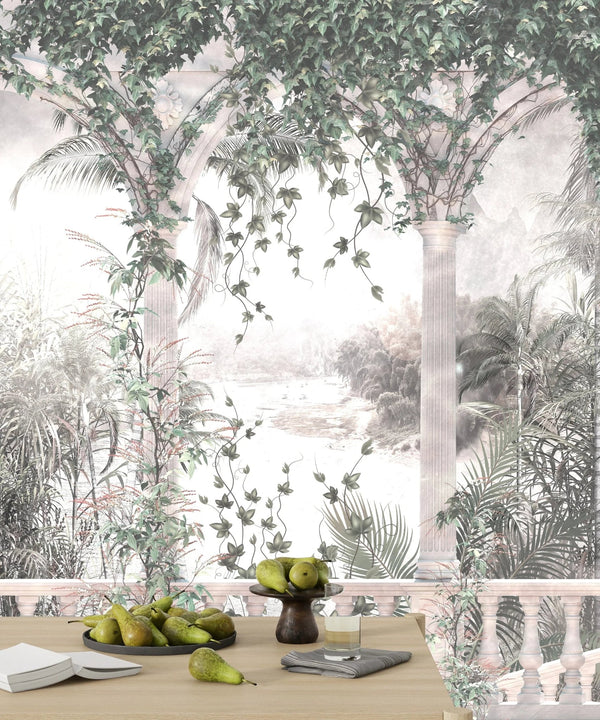White Arch Wallpaper, Tropical Leaves, Vines Mural, Oversized Custom Size Wall Art, Non - Woven, Non - Adhesive, Modern Wall Paper, Removable - Adawall Wallpaper - Registered Trade Accounts Only, Wallpaper Wholesale Account - W77982 - Adawall Wholesale - Wallpaper Wholesaler