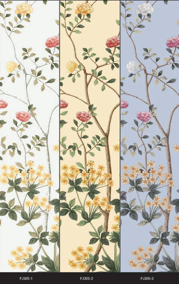 White Botanical Wall Mural, Butterfly Flowers Chinoiserie Wallpaper, Nature Theme Custom Size Wall Covering, Non - Woven, Non - Pasted, Removable, Washable - Adawall Wallpaper - Registered Trade Accounts Only, Wallpaper Wholesale Account - FJ305-1 - Adawall Wholesale - Wallpaper Wholesaler