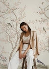White Chinoiserie Floral Wall Mural, Birds Tree Flowers Wallpaper, Custom Size Wall Covering, Non - Woven, Non - Adhesive, Removable, Washable - Adawall Wallpaper - Registered Trade Accounts Only, Wallpaper Wholesale Account - FJ304-1 - Adawall Wholesale - Wallpaper Wholesaler