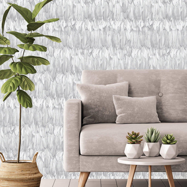 White Feathers Pattern Embossed Wallpaper, Tropical 3D Textured Birds Vivid Wallcovering - Adawall Wallpaper - Registered Trade Accounts Only, Wallpaper Wholesale Account - 9913-1 - Adawall Wholesale - Wallpaper Wholesaler