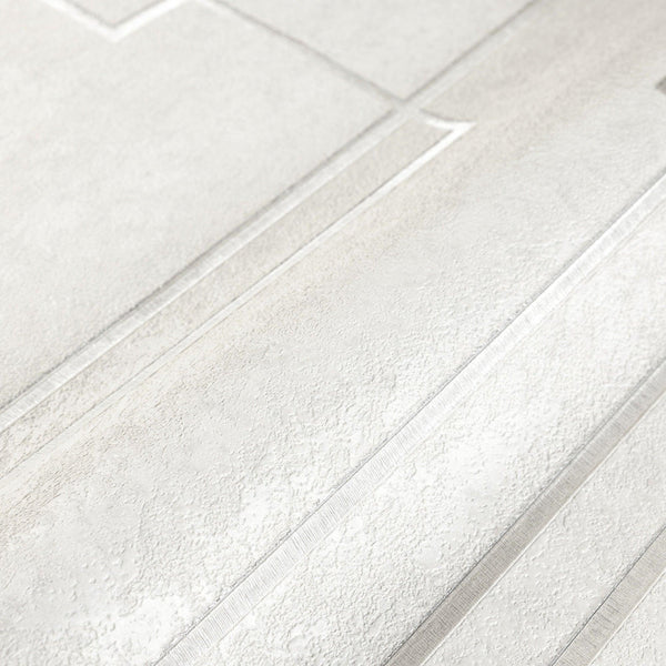 White Modern Lines Geometric Wallpaper, Contemporary 3D Embossed Wallcovering, Abstract Bold - Walloro High End Wallcoverings & More