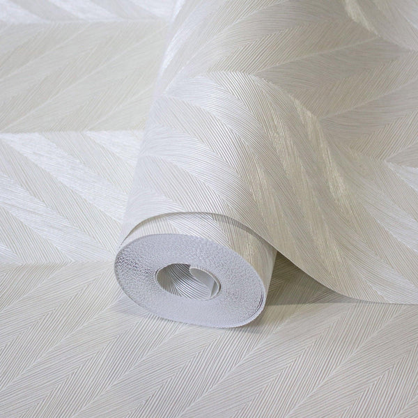 White Shiny Chevron Wallpaper, Deep Embossed Luxury Shimmering Geometric Pattern Wall Paper, Large Non-Pasted 114 sq ft Roll - Walloro High End Wallcoverings & More
