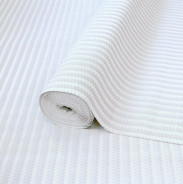 White Timeless Quilted Feel Wallpaper, Deep Embossed Chevron Basket Weave Wallcovering, Jute Design - Walloro High End Wallcoverings & More