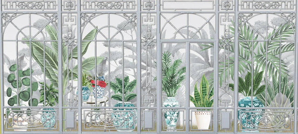 Windows Trees Wallpaper, Green Nature Scenic View Wall Mural, Tropical, Custom Size Wall Art, Non - Woven, Non - Adhesive, Removable, Durable, Large - Adawall Wallpaper - Registered Trade Accounts Only, Wallpaper Wholesale Account - SE305-3 - Adawall Wholesale - Wallpaper Wholesaler
