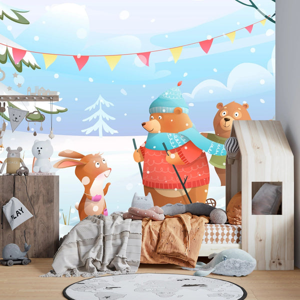 Winter Forest Wallpaper, Cute Animals Mural, Oversized Custom Size Wall Art, Non - Woven, Non - Adhesive, Modern Wall Paper, Removable - Adawall Wallpaper - Registered Trade Accounts Only, Wallpaper Wholesale Account - W78123 - Adawall Wholesale - Wallpaper Wholesaler