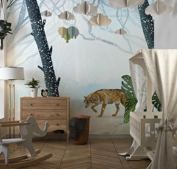 Winter Forest Wallpaper, Wolf Mural, Oversized Custom Size Wall Art, Non - Woven, Non - Adhesive, Modern Wall Paper, Removable - Adawall Wallpaper - Registered Trade Accounts Only, Wallpaper Wholesale Account - W78161 - Adawall Wholesale - Wallpaper Wholesaler